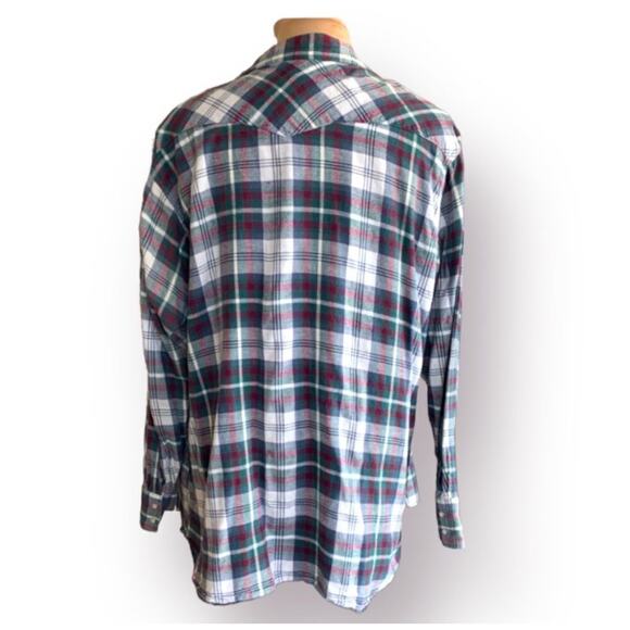 Vintage 90s Wrangler Western Pearl Snap Flannel Shirt 2XLT Tall Plaid Burgundy - Picture 4 of 8